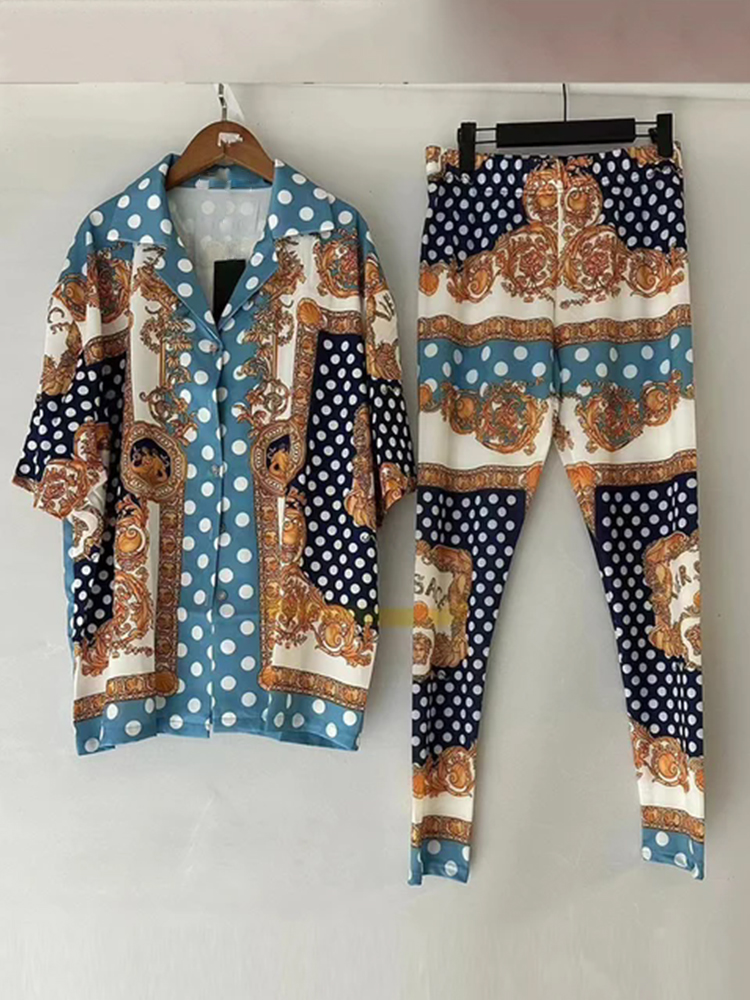 디자이너 레트로 기하학 무늬 파자마 윈드 셔츠 투피스  - Women'S Fashion Pajamas 리뷰 및 가격
