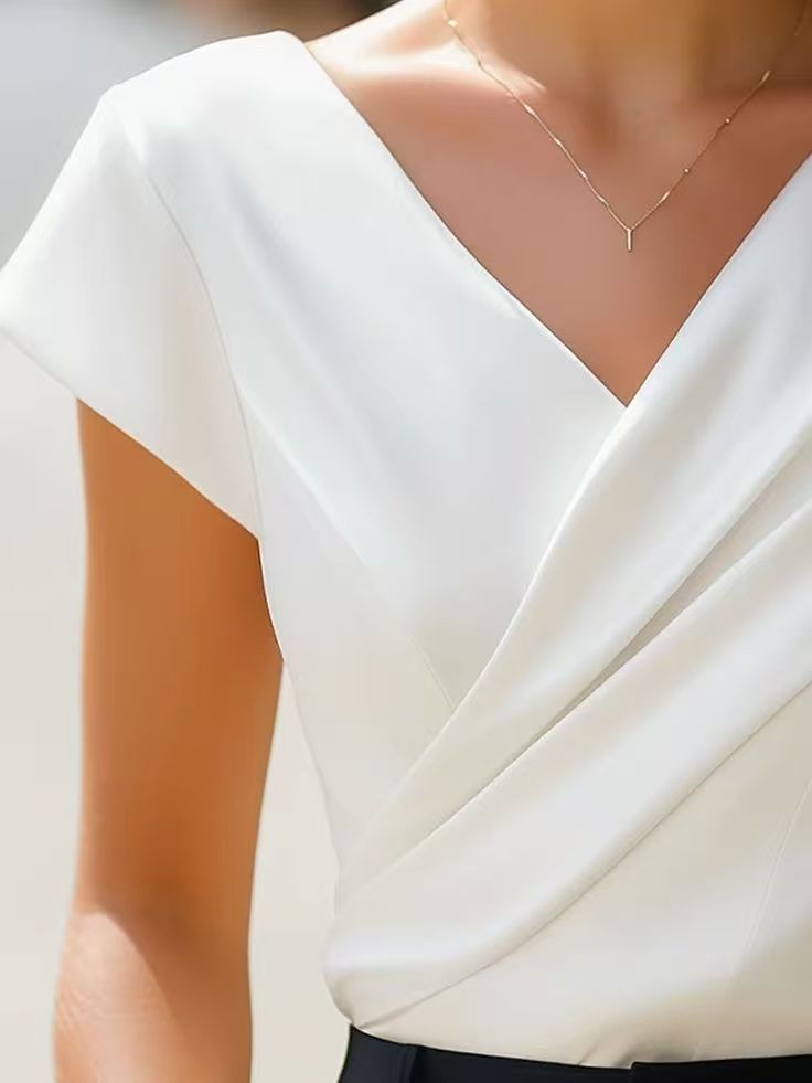 여름 여성 블라우스 솔리드 화이트 러플 블라우스 캡 슬 - Wrap Blouse Chiffon 리뷰 및 가격