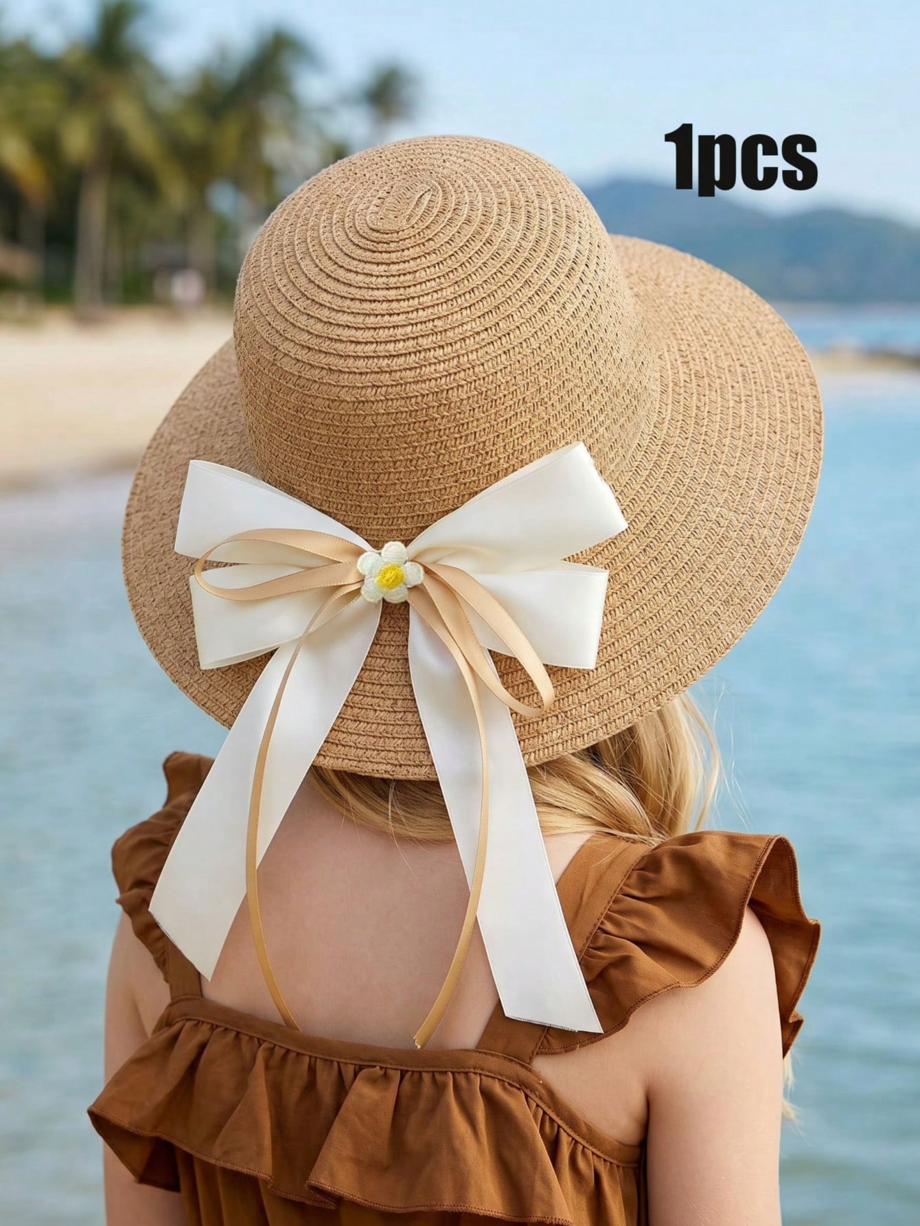 1Pc 3-8Y 여자아이용 커피색 리본 밀짚모자, 통기 - Straw Hat Summer 리뷰 및 가격